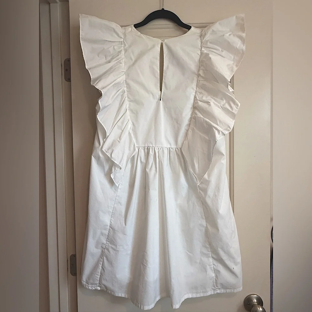 Anthropologie Blue Tassel Ruffled White Waistless Mini
Dress Size L - Picture 8 of 10